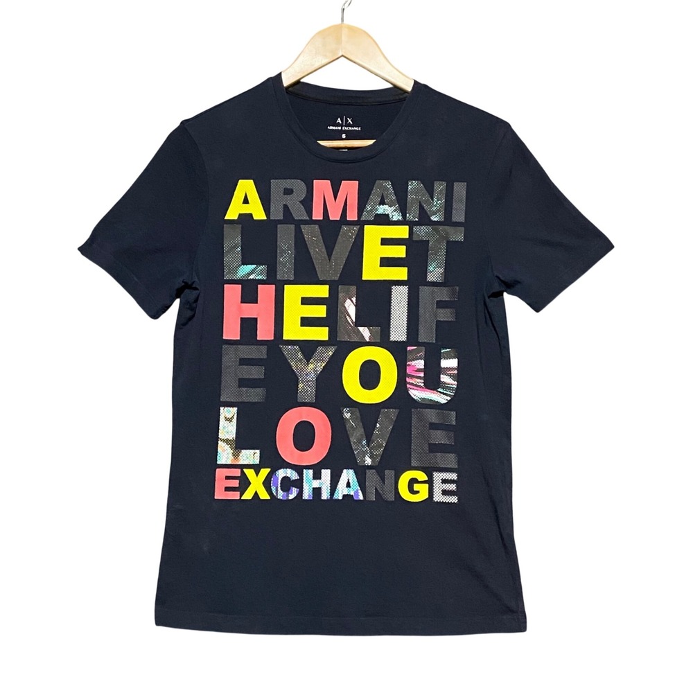 Armani Exchange Mens Black Live The Life You Love Graphic T-Shirt Small Pop Art